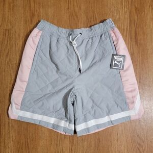 Puma Basketball Woven Padded Shorts Quarry Men's Size S Gray White Pink 532083